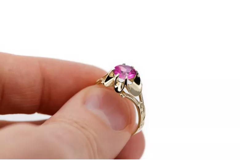 Ring Vintage Handwerk Amethyst 14 Karat Gelbgold vrc377y